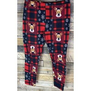 Women's Sz XL Christmas Pajama Leggings Red Black Reindeer Snowflake